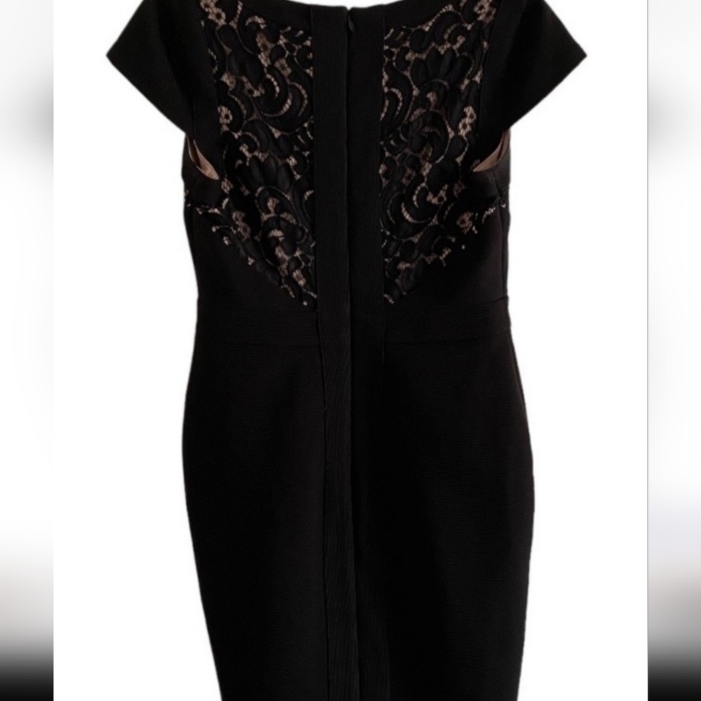 Adrianna Papell Black Womens Size 14W Lace Illusion Sheath Dress - Picture 3 of 12